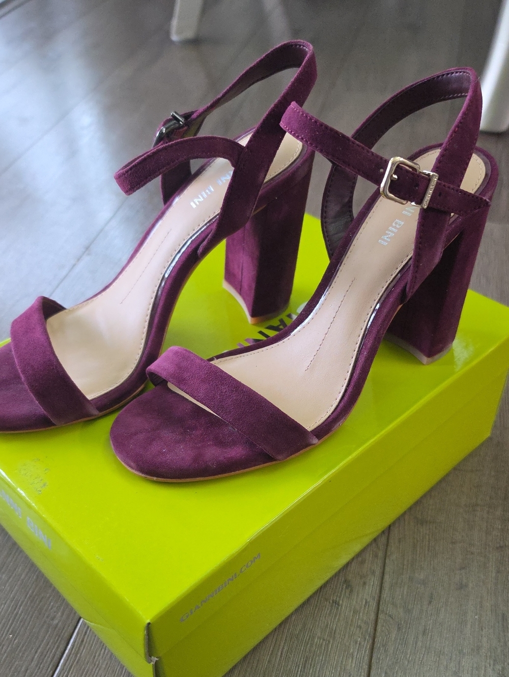 Gianni Bini Plum Suede Block Heel Sandals Style Mckaria